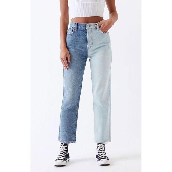 Packing High Rise Straight Leg Two Toned Color Block Jeans Sz 28 - Picture 1 of 10